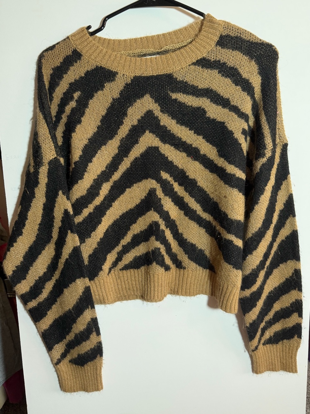 American Eagle Outfitters Tan & Black Zebra-Print Crewneck Sweater